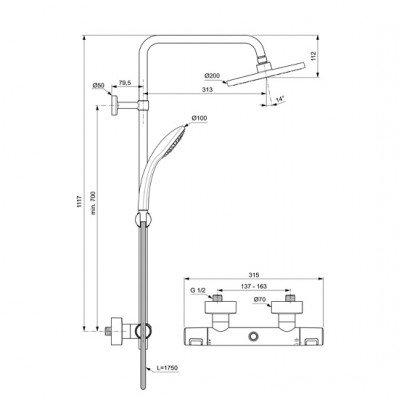 SISTEM DUS TERMOSTATIC CERATHERM T25 SILK BLACK,CAP DUS 200 MM, FURTUN 175MM SI PARA 100MM